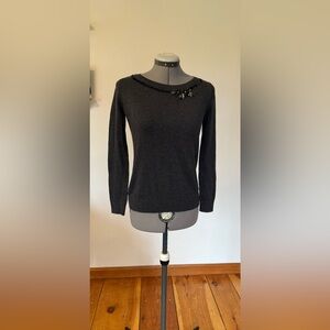 LOFT Black Crew Neck Sweater with Decorative Detail